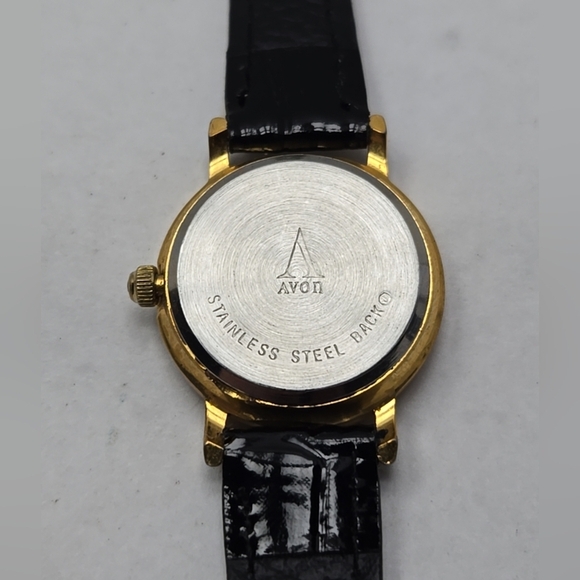Vintage Avon Watch Women 24mm Black Gold Tone Floating Crystals New Battery - Picture 11 of 11